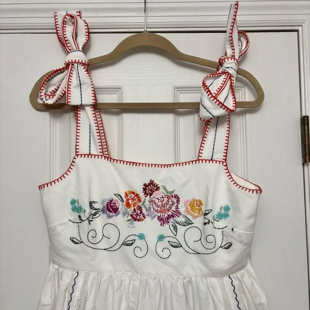 Hunter Bell Midi Dress Stefy Embroidered White Cotton Floral NWT 6 - Picture 9 of 14